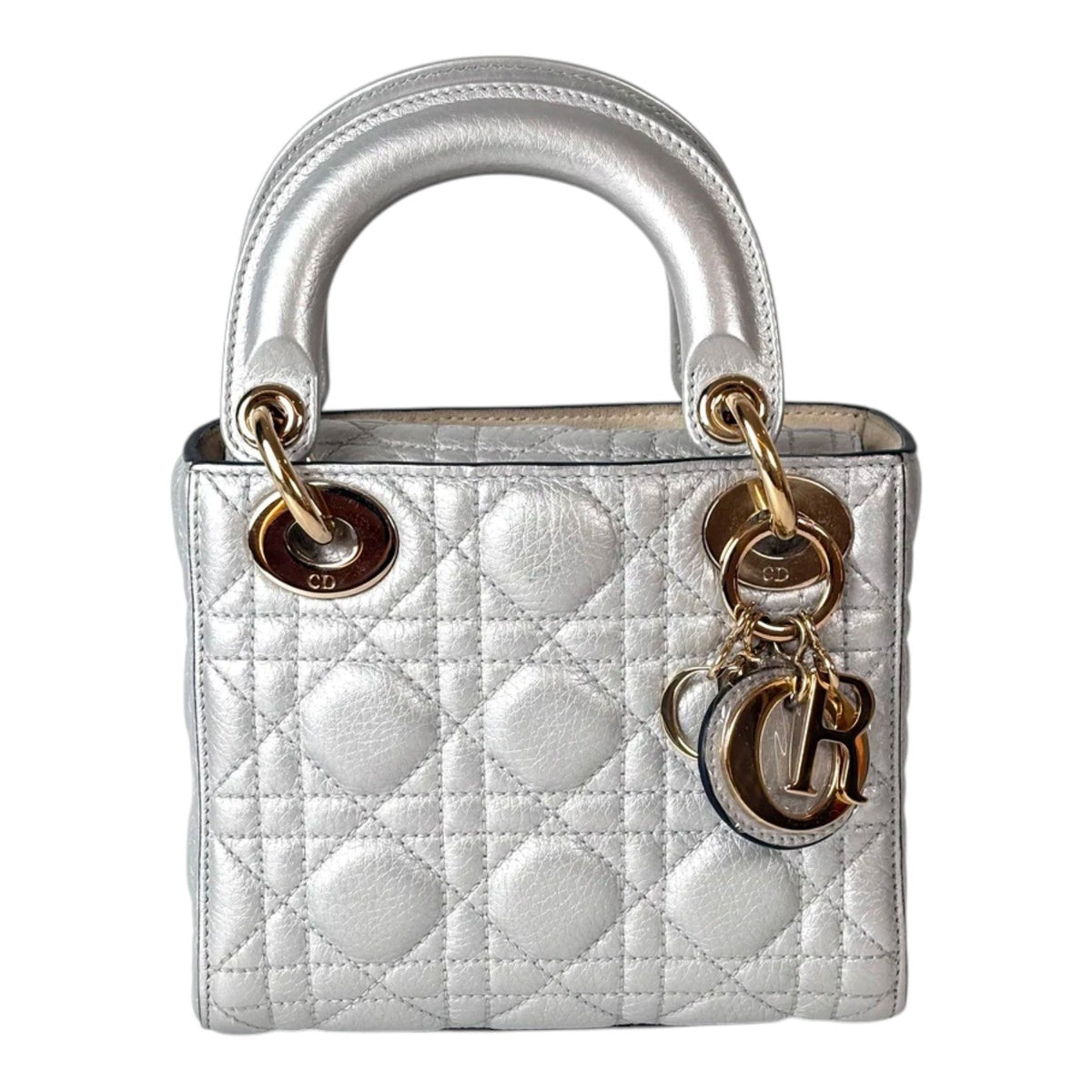 Dior Lady Dior Mini Silver Bag - Full Set