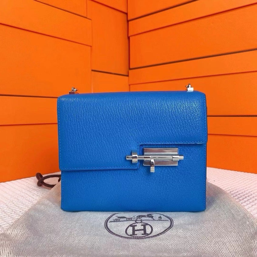 Hermès Verrou mini handbag, B3 Tanzanian Blue, silver hardware, goatskin, A-stamp. SYC2193