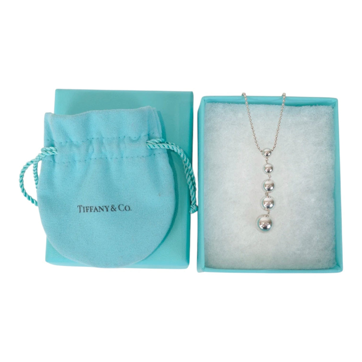 Tiffany & Co. Sterling Silver Graduated 5 Bead Drop Necklace