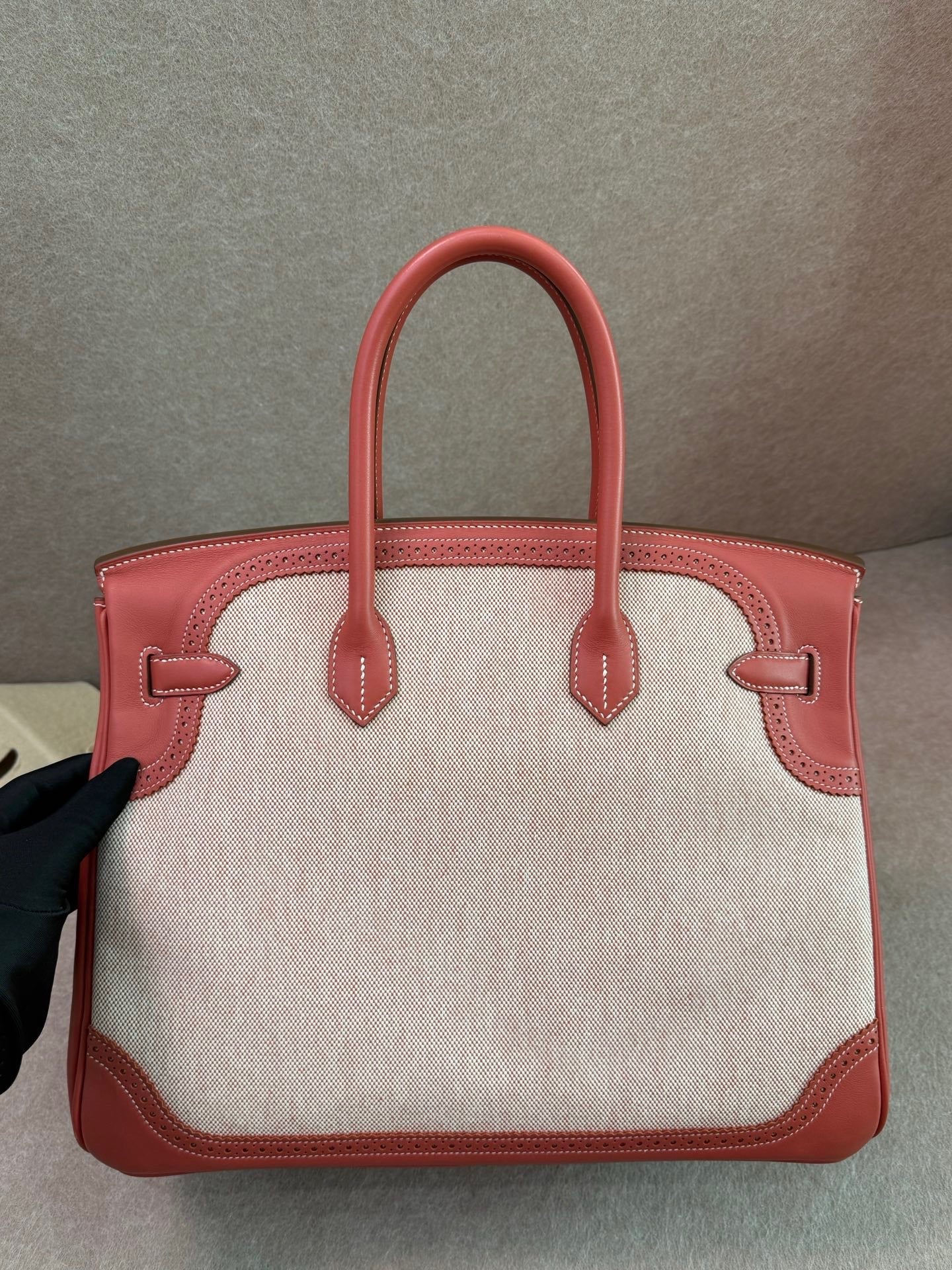Hermès Birkin 35 Ghillies Sanguine Toile Canvas & Swift Leather Palladium Hardware