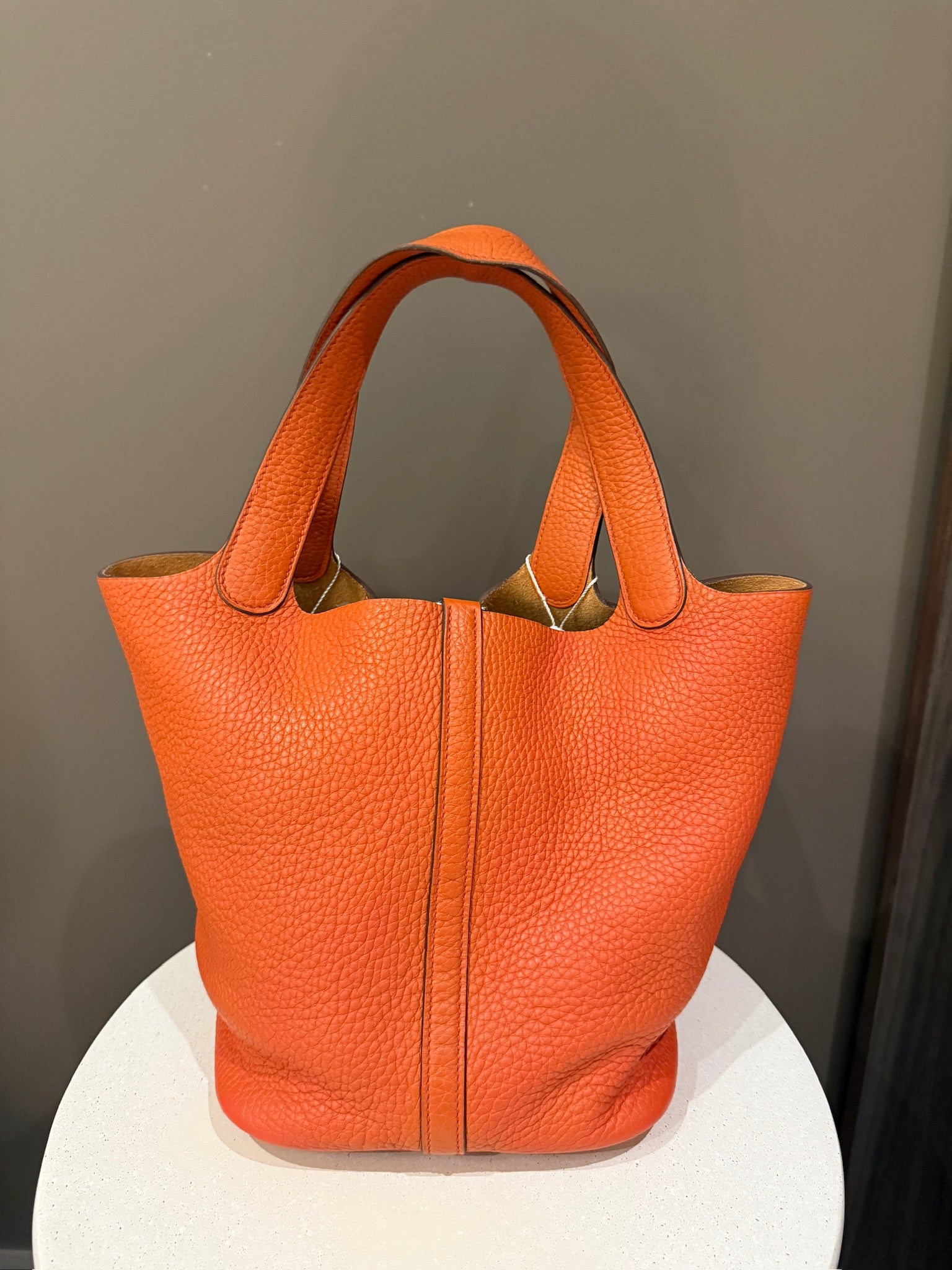 Hermès Picotin Lock 22 in orange Clemence leather with palladium hardware