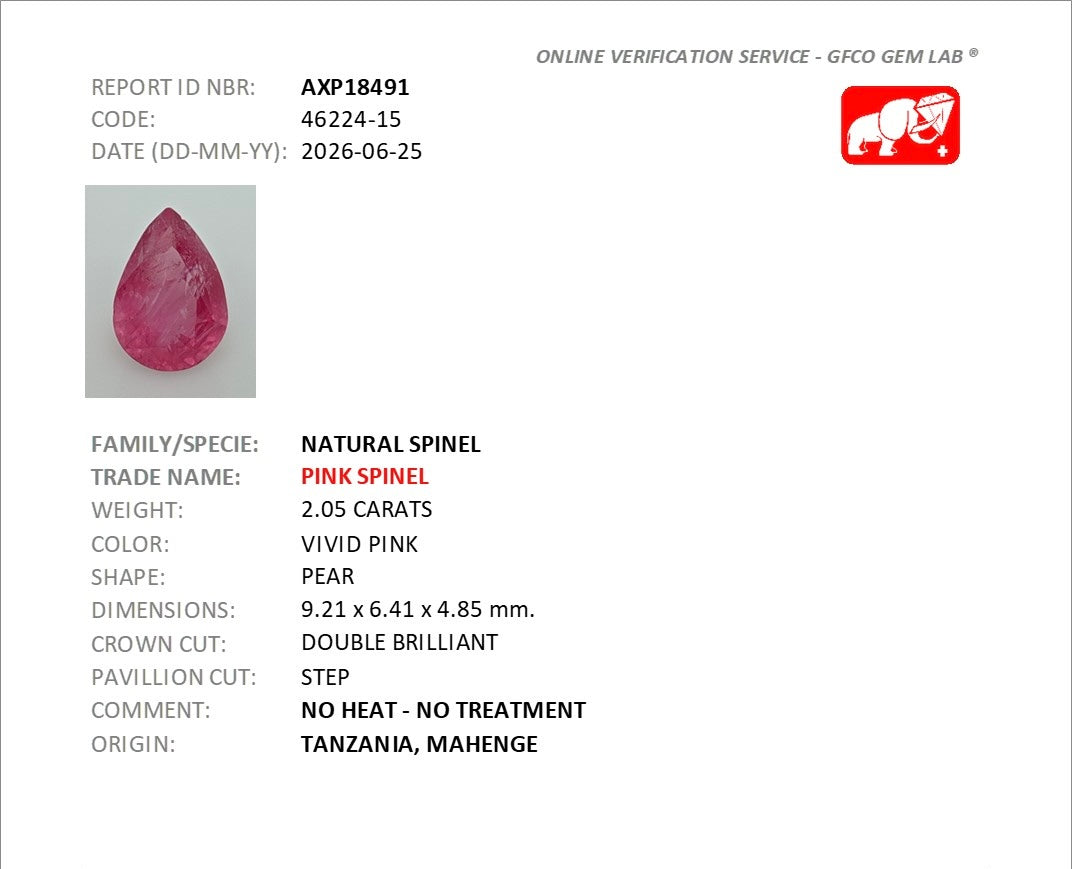 2.05ct Vivid Pink Spinel Mahenge DXBCS5740