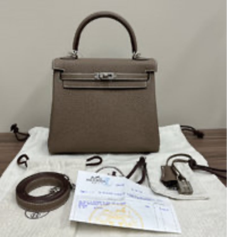 HERMES Kelly 25 Handbag (Elephant Grey/Silver Buckle) 3062601304939
