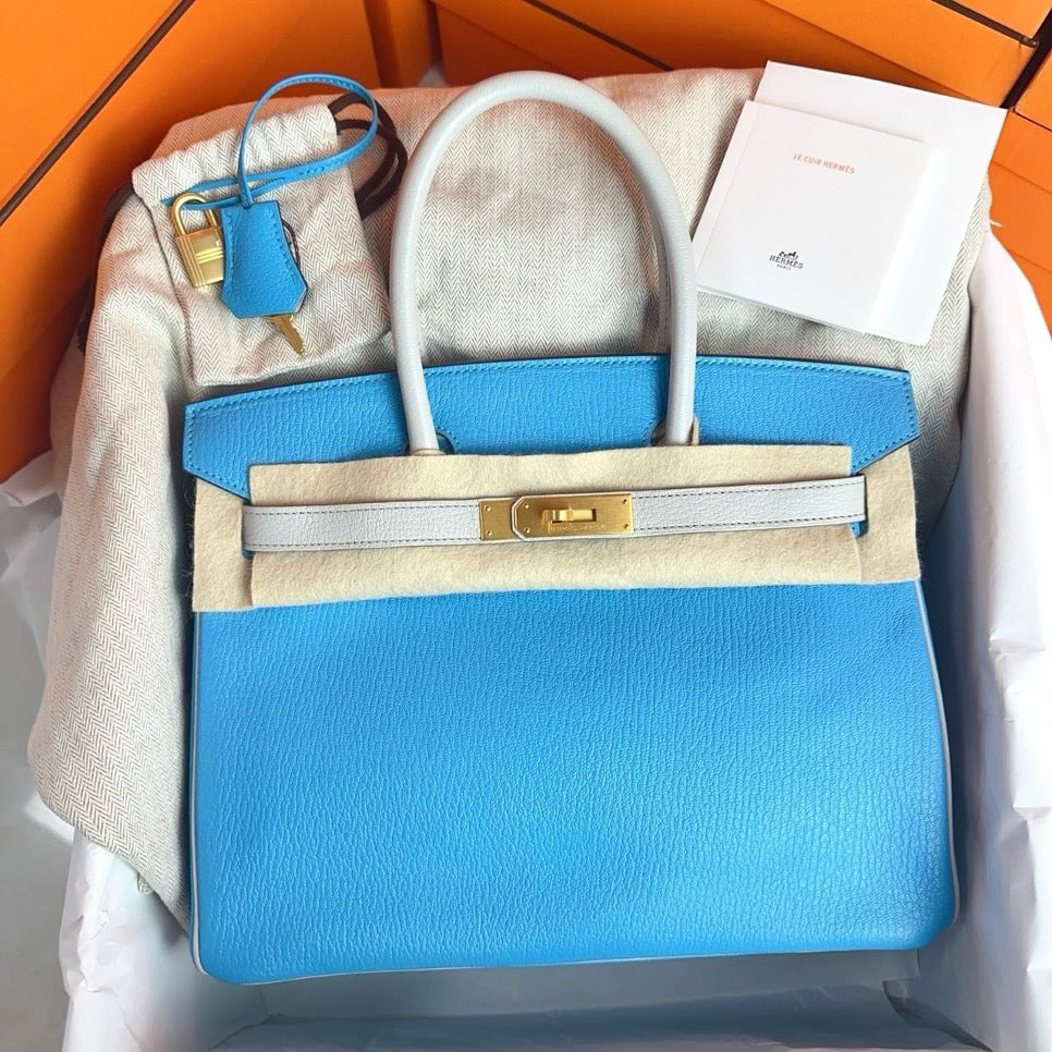 Hermes Birkin 30 HSS Blue du Nord / Gris Perle Chevre Brushed GHW #T SYC2195