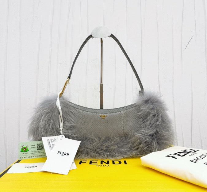 Fendi Grey O'Lockswing Snakeskin and Fox Fur Patchwork 32 18493391