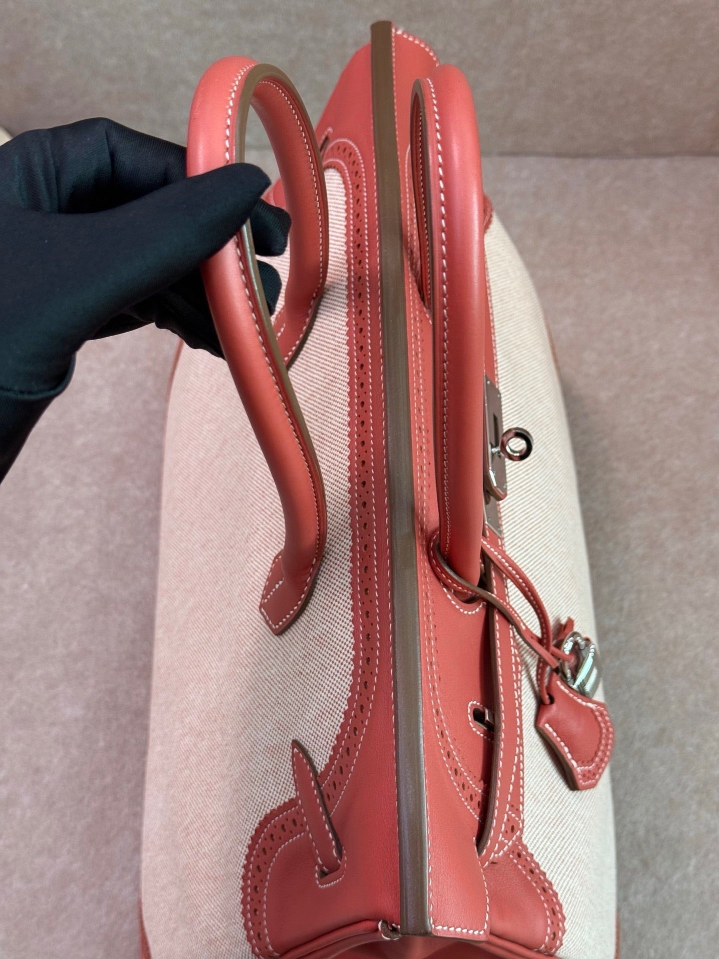 Hermès Birkin 35 Ghillies Sanguine Toile Canvas & Swift Leather Palladium Hardware