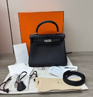 HERMES Kelly 25 Black/Silver Handbag 3072602163137