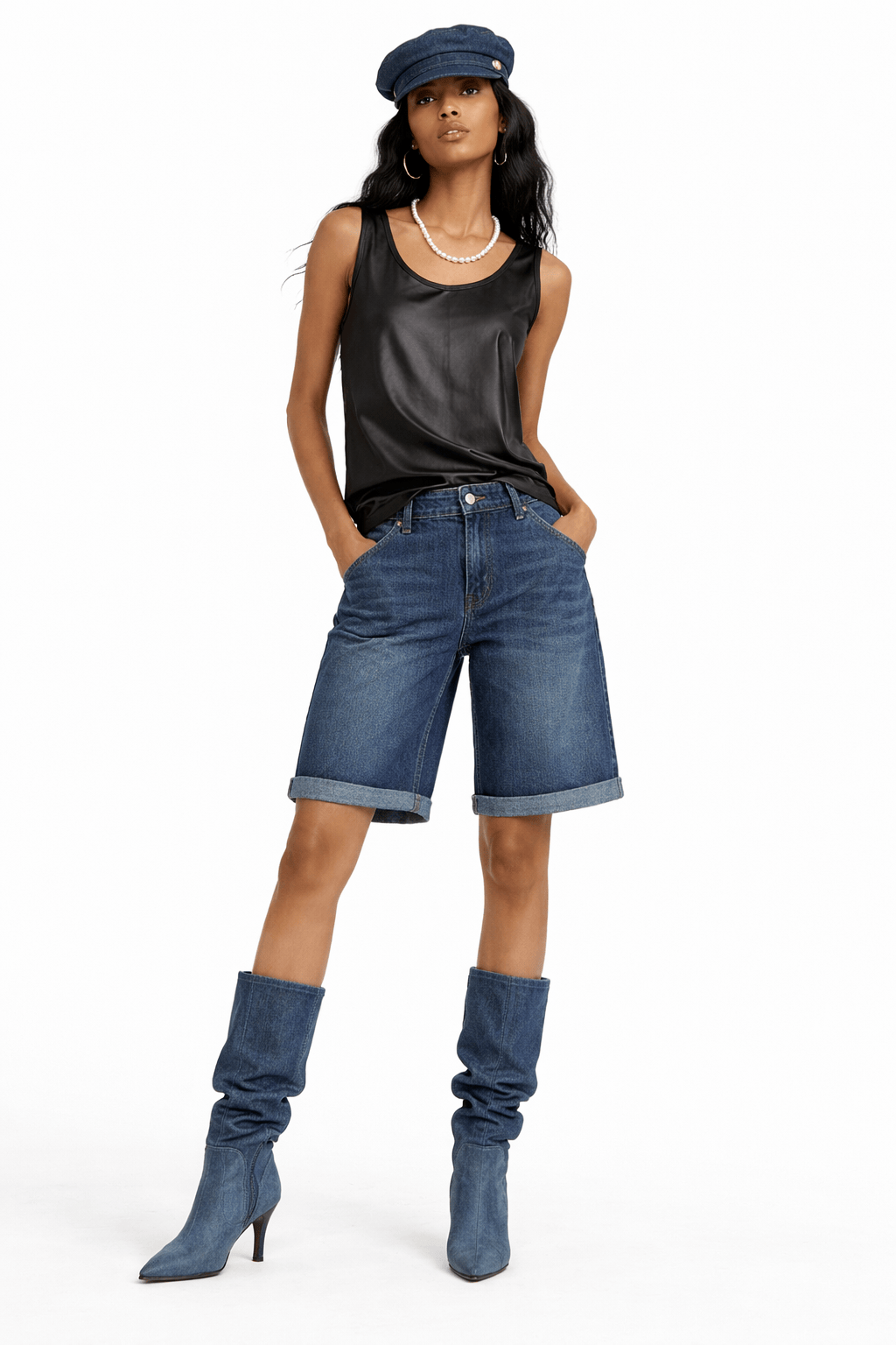 ELASTICATED BACK DENIM BERMUDA SHORT (بنطلون جينز)