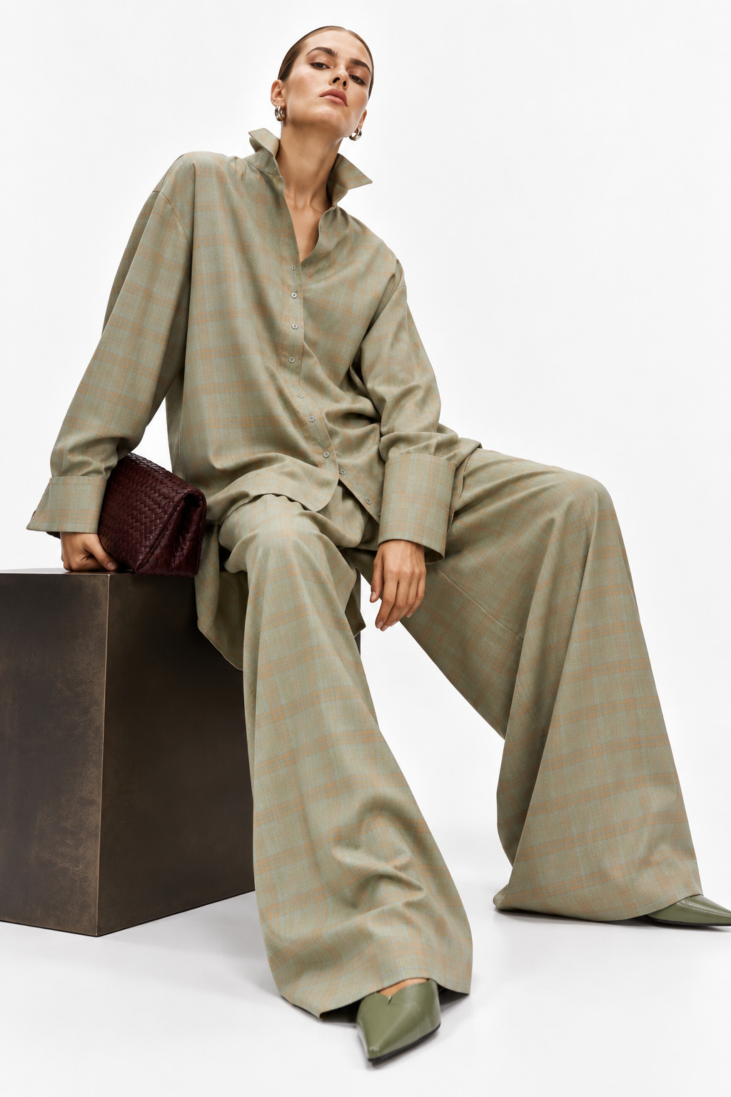 LOOSE FIT CHECKED 2PC SET زوج (SHIRT & PANTS قميص وبنطلون) “JANE AUSTEN"