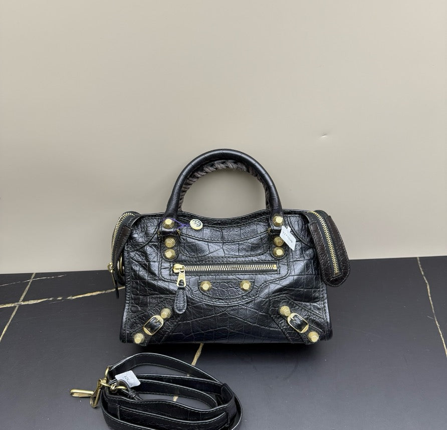Balenciaga Black Croc-Embossed Lambskin Classic City Mini Bag 22774092