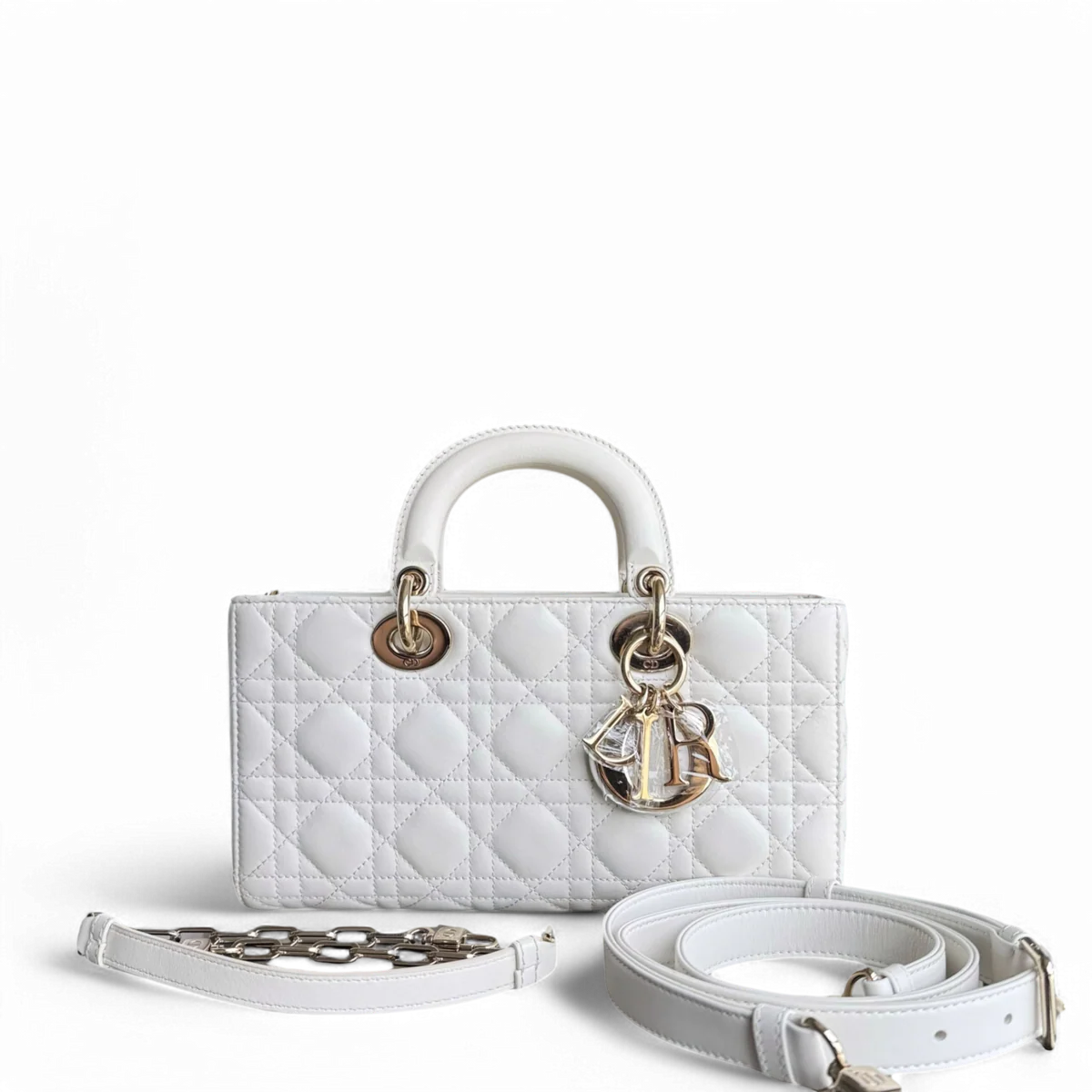 DIOR D-JOY MEDIUM - CANNAGE LAMBSKIN WHITE GOLD HARDWARE SYCM530