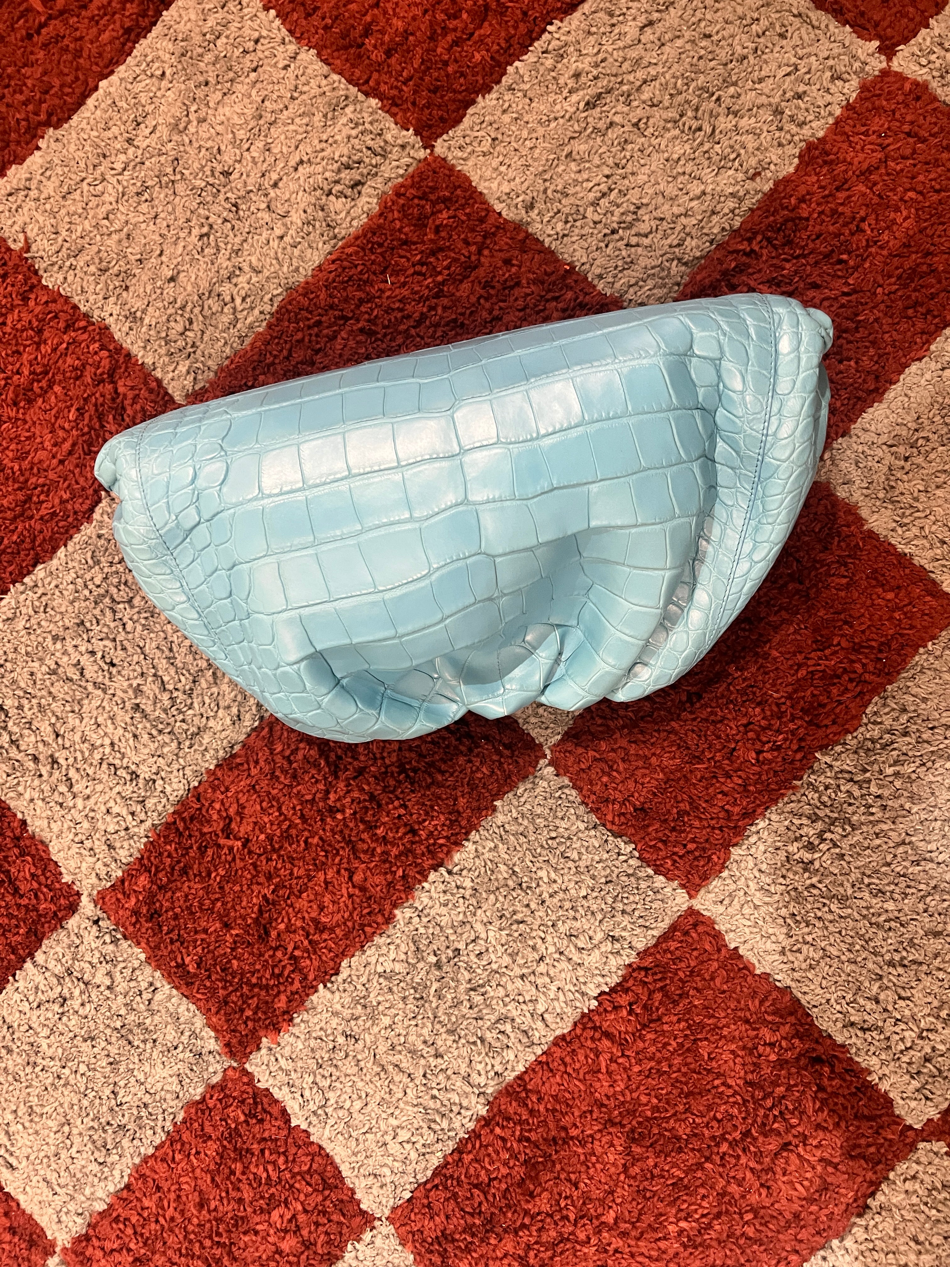 Bottega Veneta Blue cerulean crocodilian skin vivid turquoise croco maxi clutch AKC1523