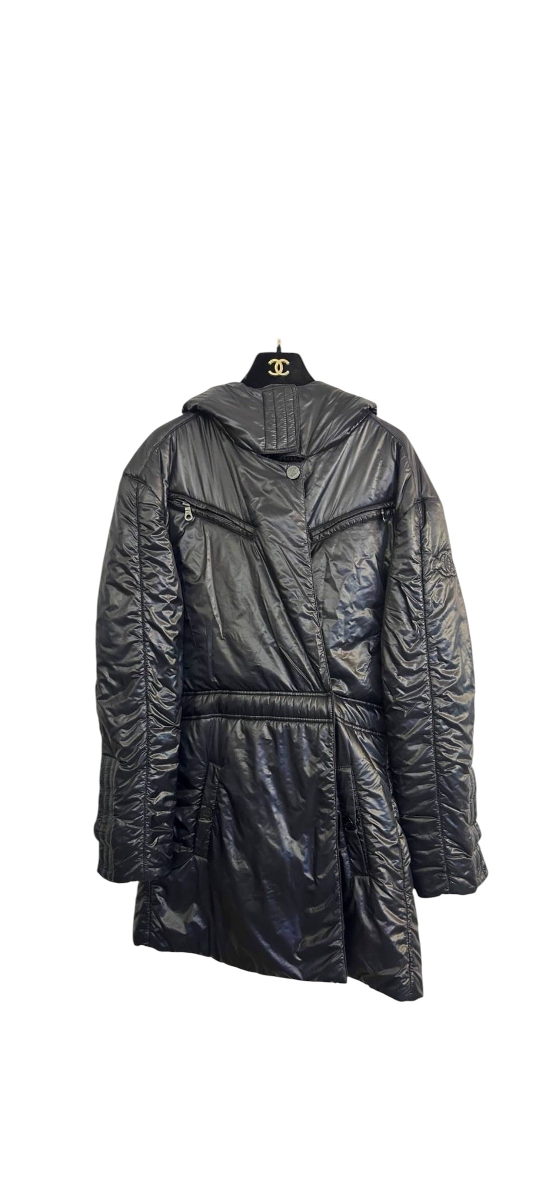 Chanel Puffer Jacket Black Sz 38 DLT8187