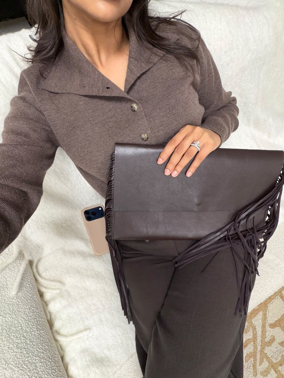Dark Brown Fringe Clutch ALC4446