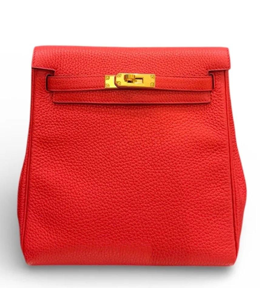 Hermes Kelly Ado 22 Backpak in Red with GHW
