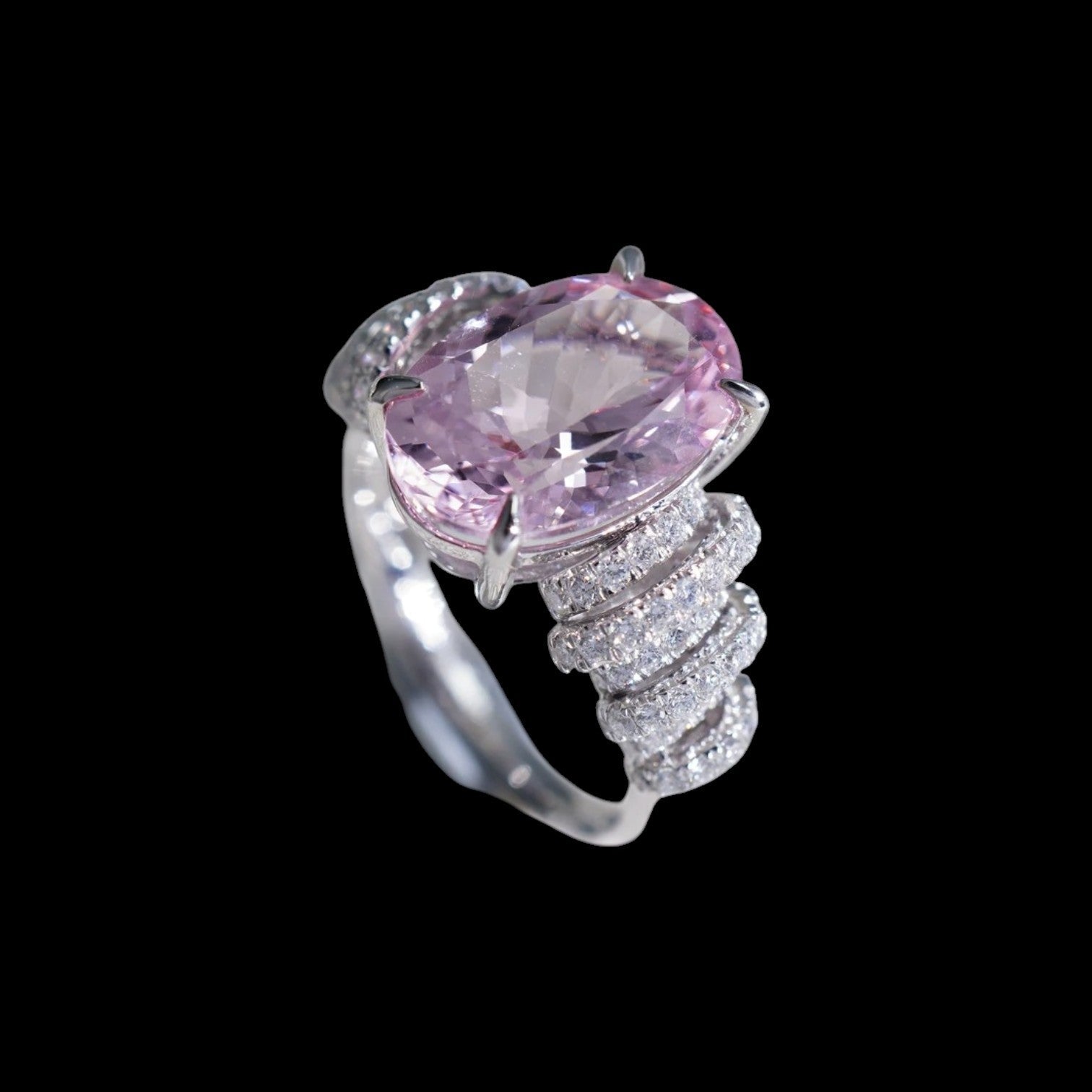 4.75ct Natural Cherry Blossom Colour Morganite & 0.776ct Diamond Ring set in 18K White Gold