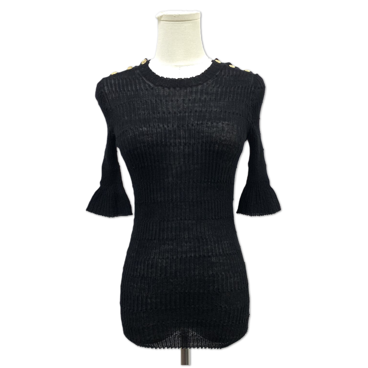 Chanel Black Ribbed Knit Button-Detail Top size 36 FQ0353379879
