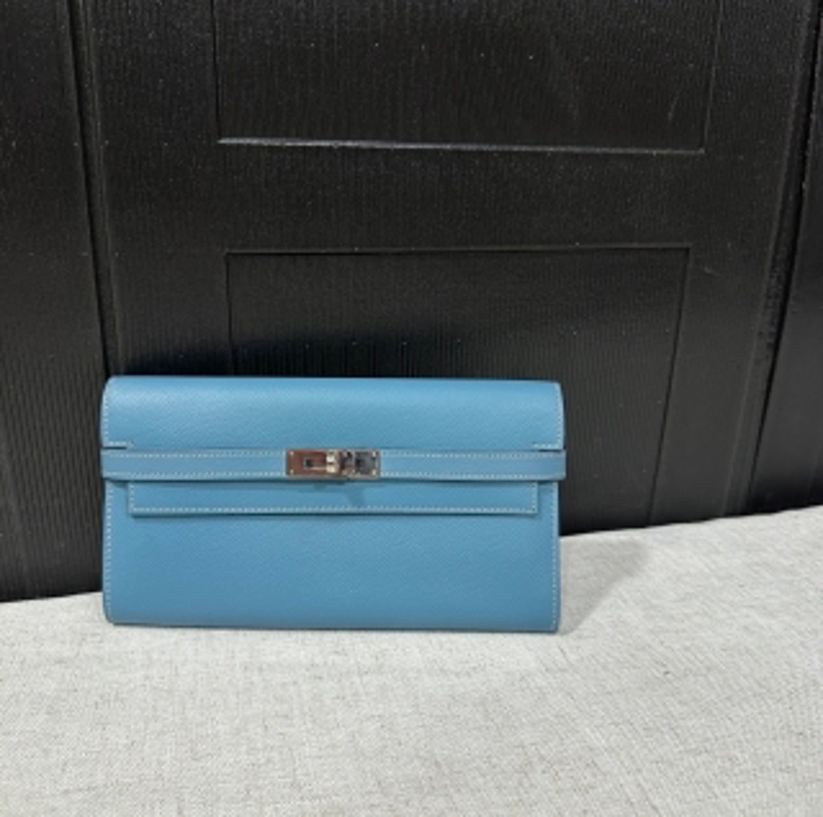 Hermes Kelly wallet, blue frame, M engraving US682415