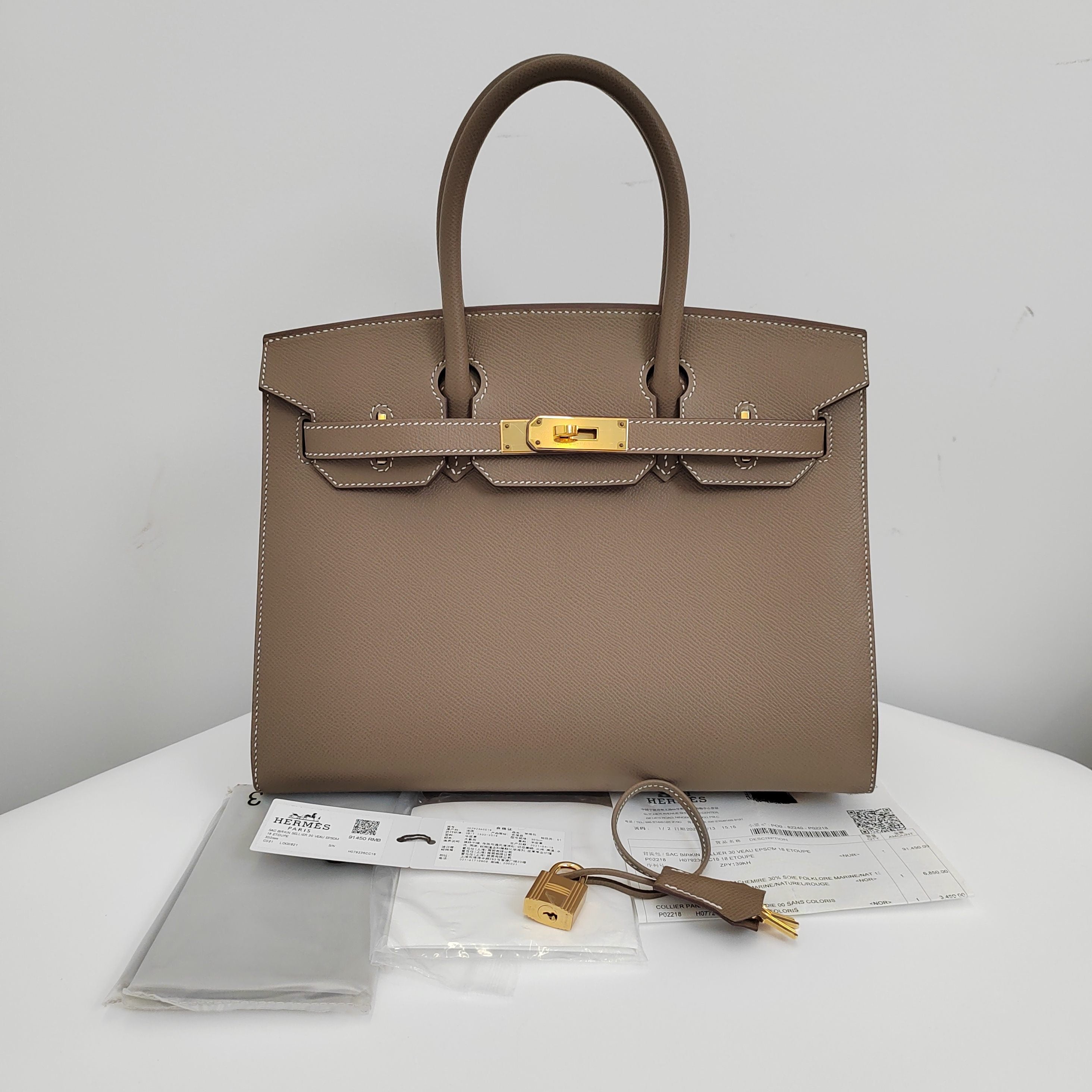 Hermès Birkin 30 Etoupe Epsom Leather GHW -Stamp Z