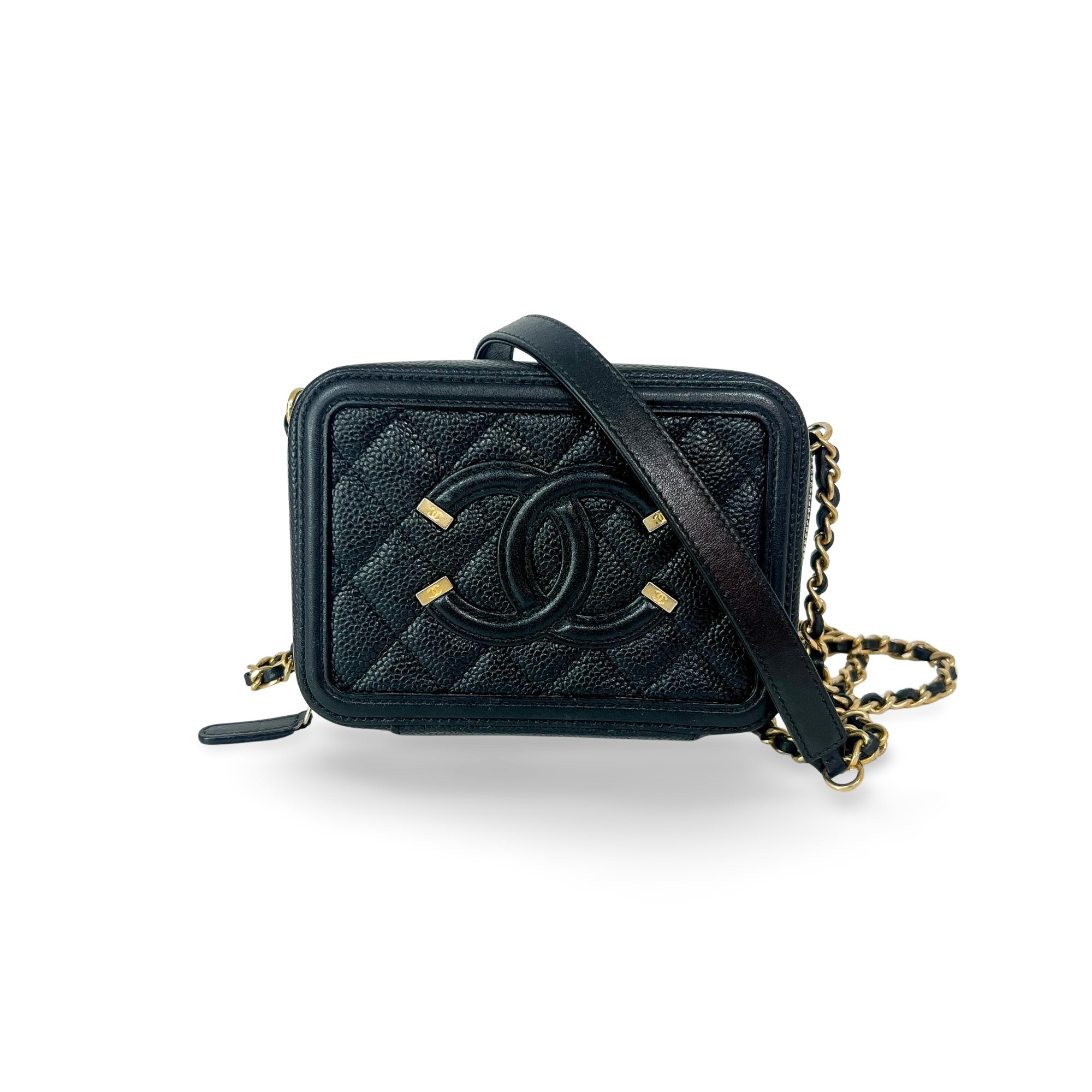 Chanel Small CC Filigree Vanity Case Black Caviar Gold Hardware xz9f9p6peb AKC1113