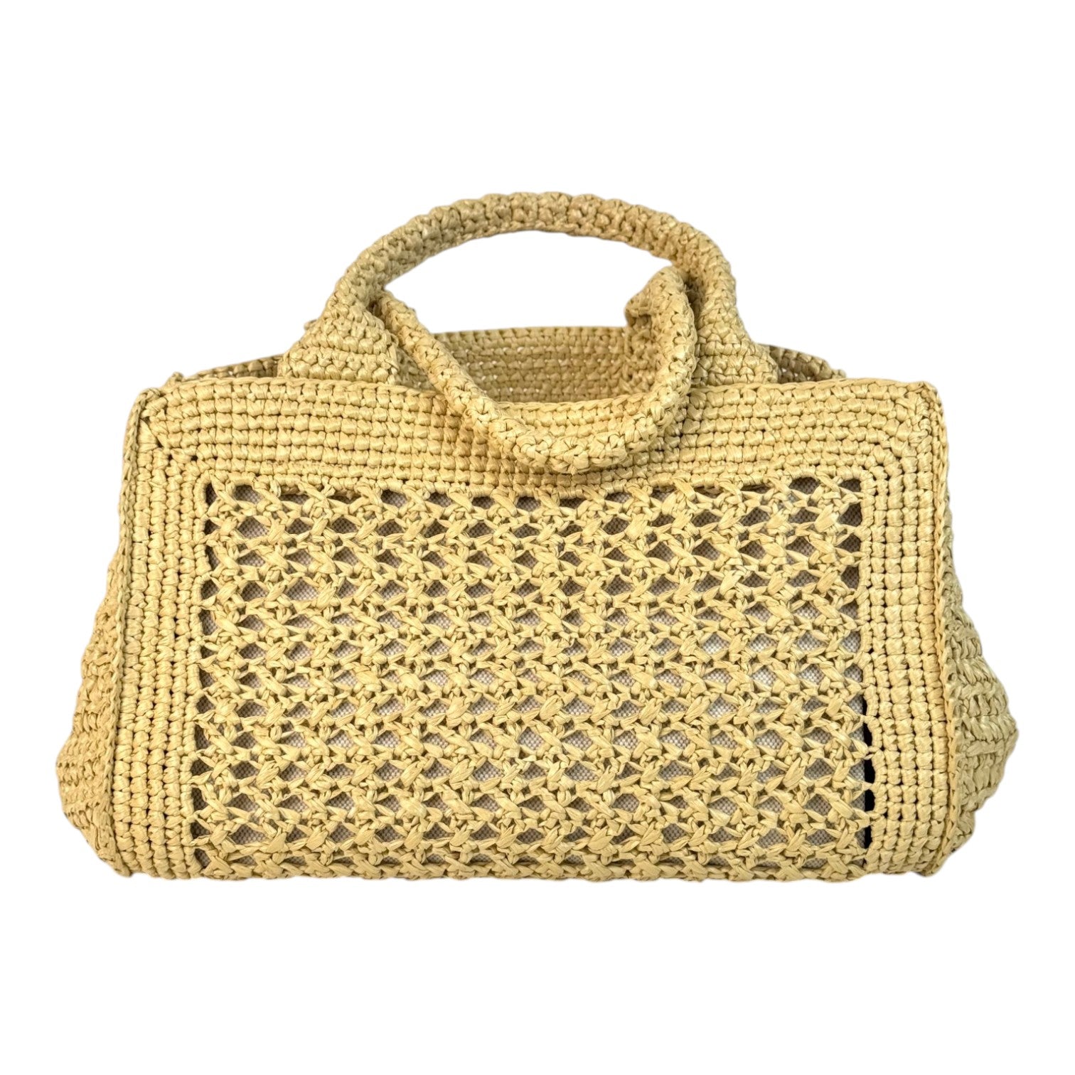 Miumiu Neutral Raffia Crochet Tote Bag