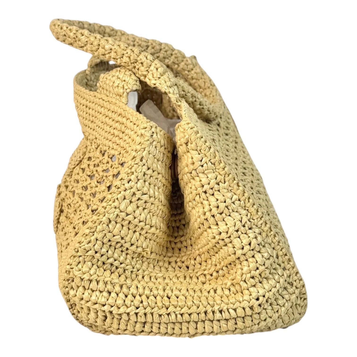 Miumiu Neutral Raffia Crochet Tote Bag