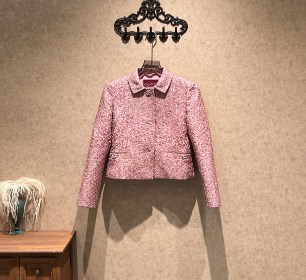 Gucci haute couture pink double G diamond-buckle jacket / size 40 / brand new with original tags / retail price 68,000 RMB