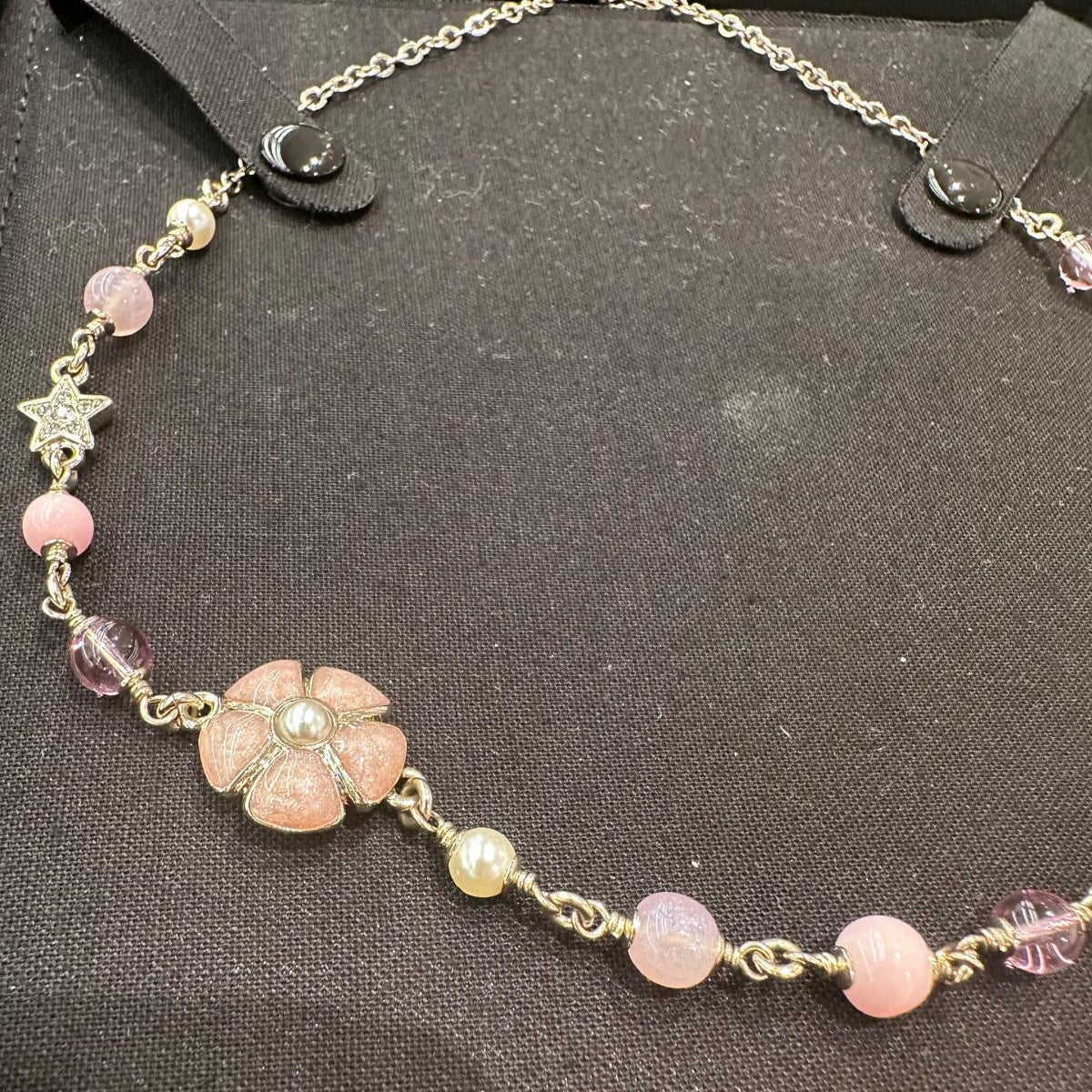 Chanel Necklace Pink Flower with Pearls