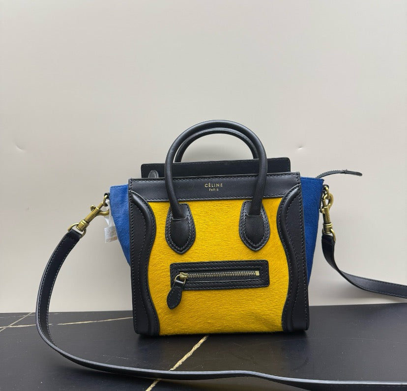 Celine Yellow and Blue Tricolor Luggage Nano Tote 23206341