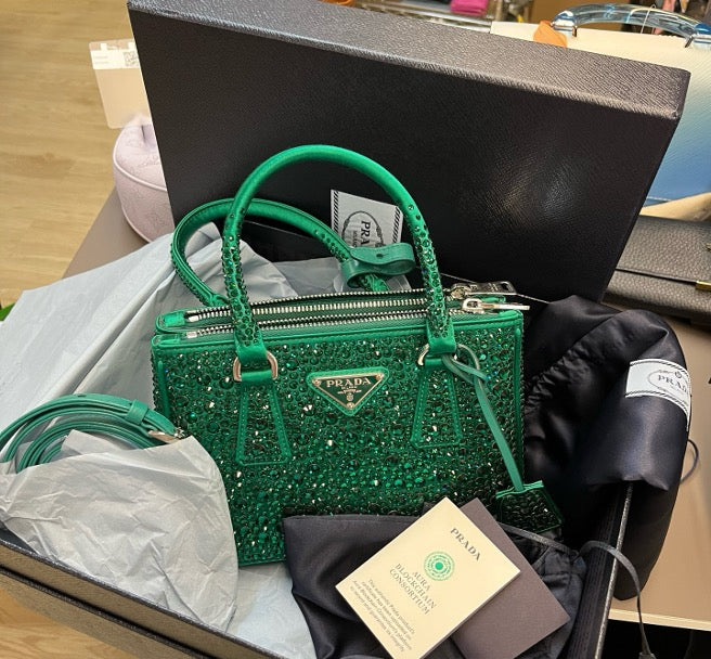 PRADA Green Rhinestone Shoulder Bag, Size 20 (with box) 23309519