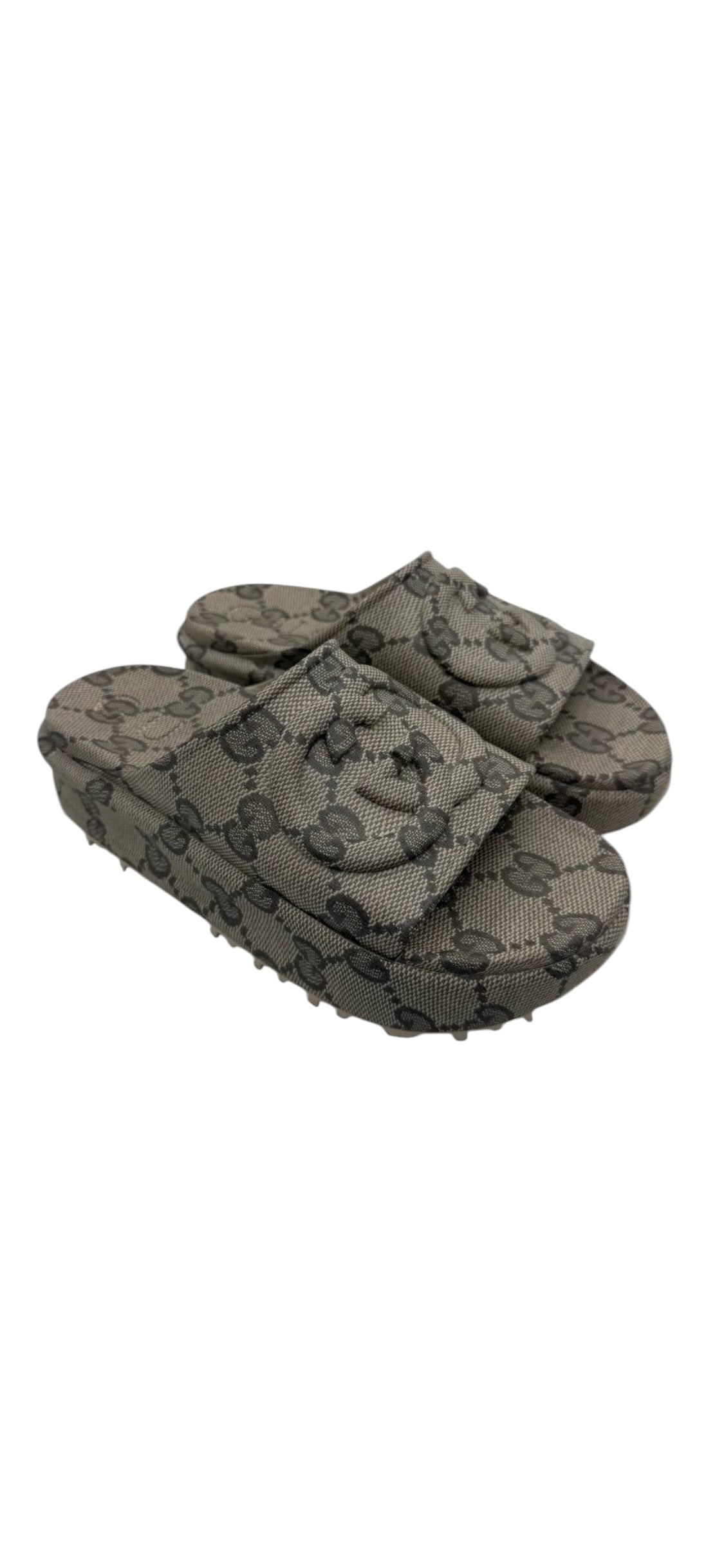Gucci Monogram Platform Sandals Taupe Sz39 DLT7298