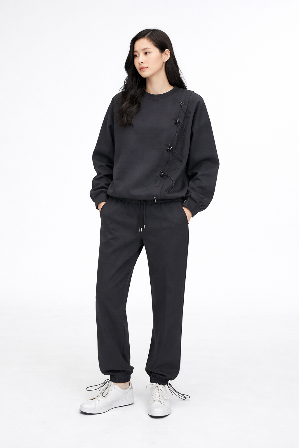 ONE SIDE WAVE STRING LONG SLEEVES TOP (قميص)