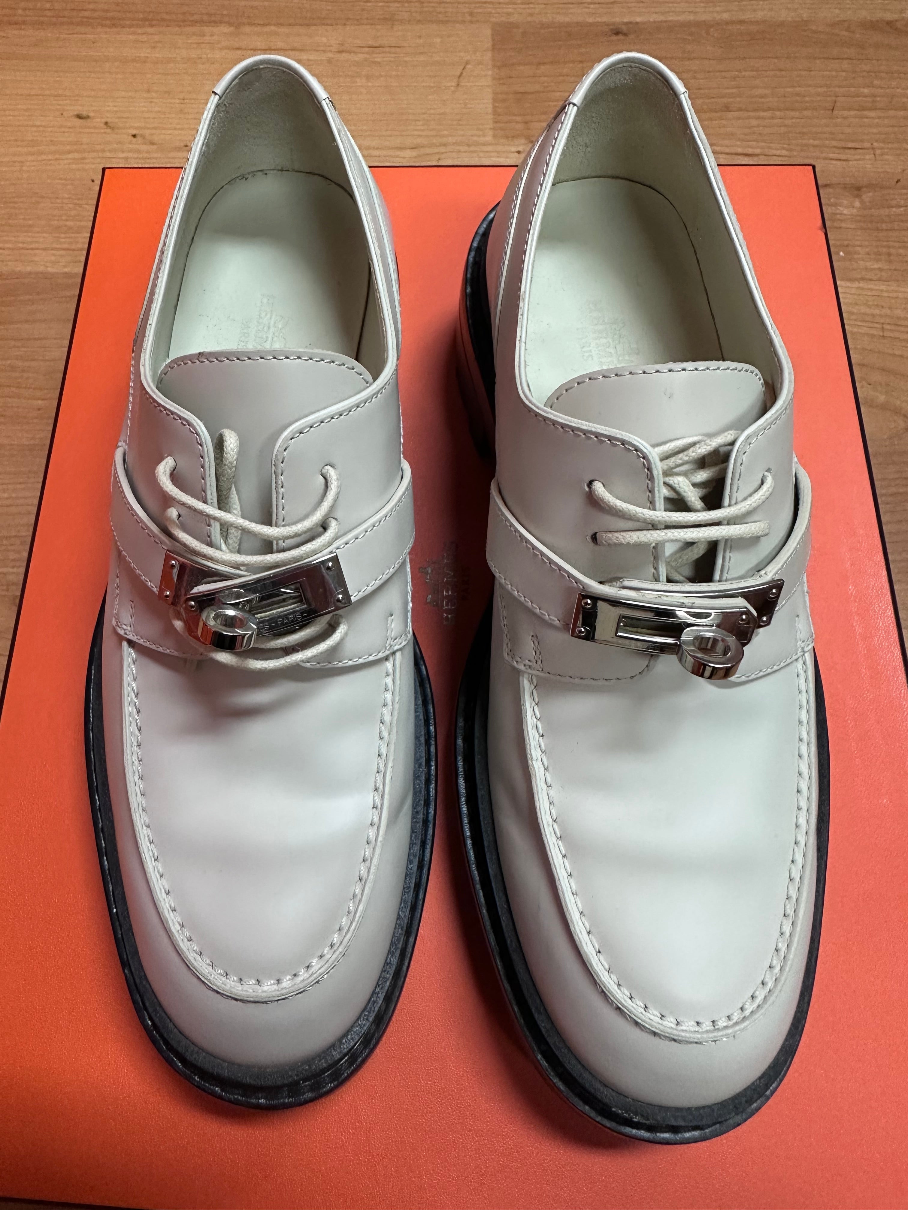 126A. Hermes Kelly Loafer Calfskin White - Size 37