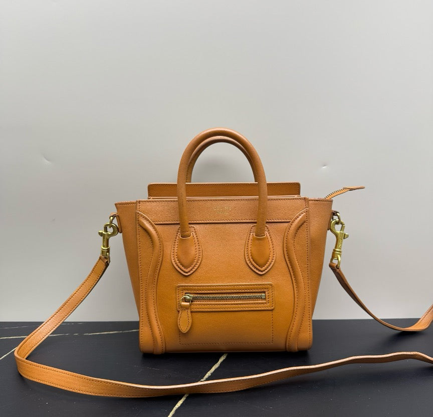 Celine Tan Smooth Calfskin Luggage Nano Tote Bag 23206218
