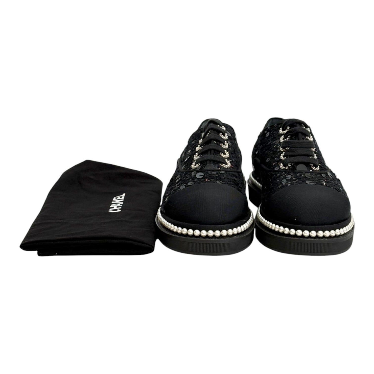Chanel Black Pearl Tweed Shoes - size 39