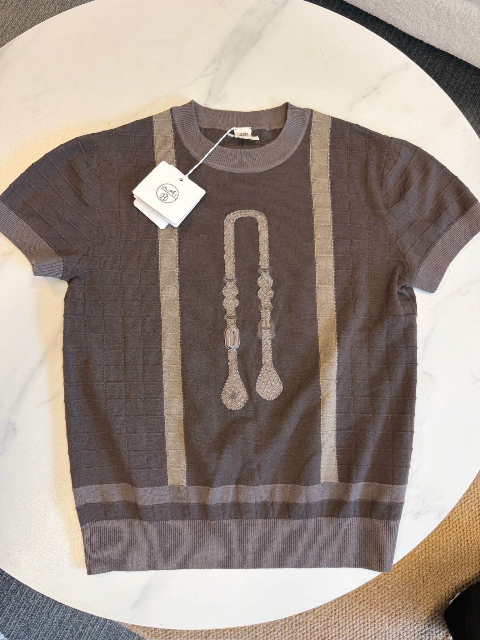 FR36 - Hermès Coaching Short Sleeve Sweater - Marron Fusain