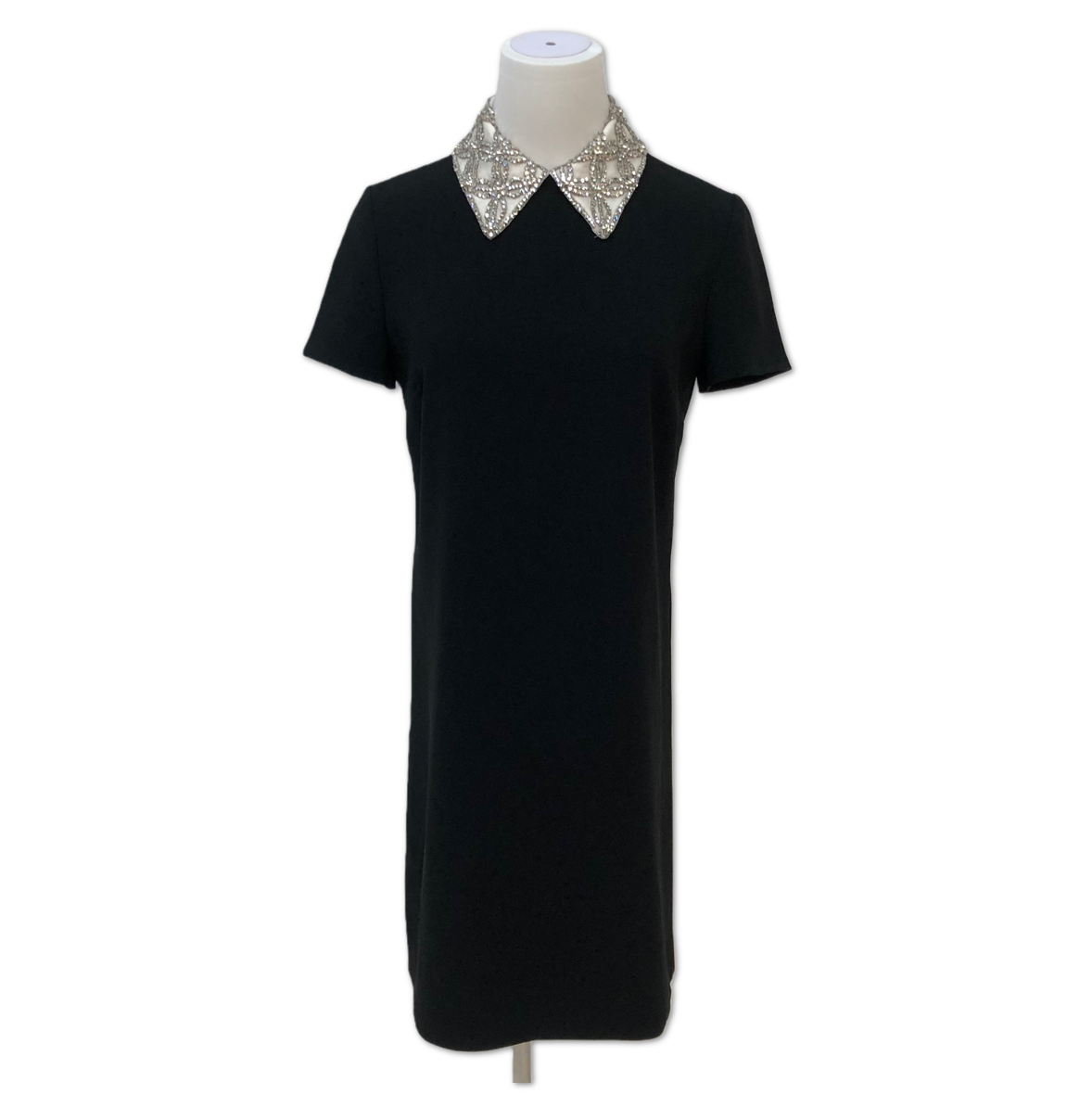 Miu Miu Black Crystal-Embellished Collar Shift Mini Dress size 38 HZ1178351424