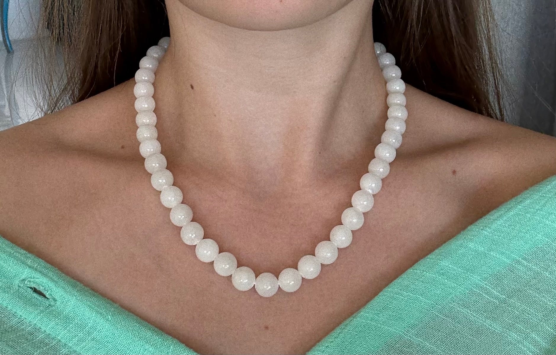 Rare Type AAA Snow White Jade Necklace D9.9mm 17.7"/45cm DXBCS5484