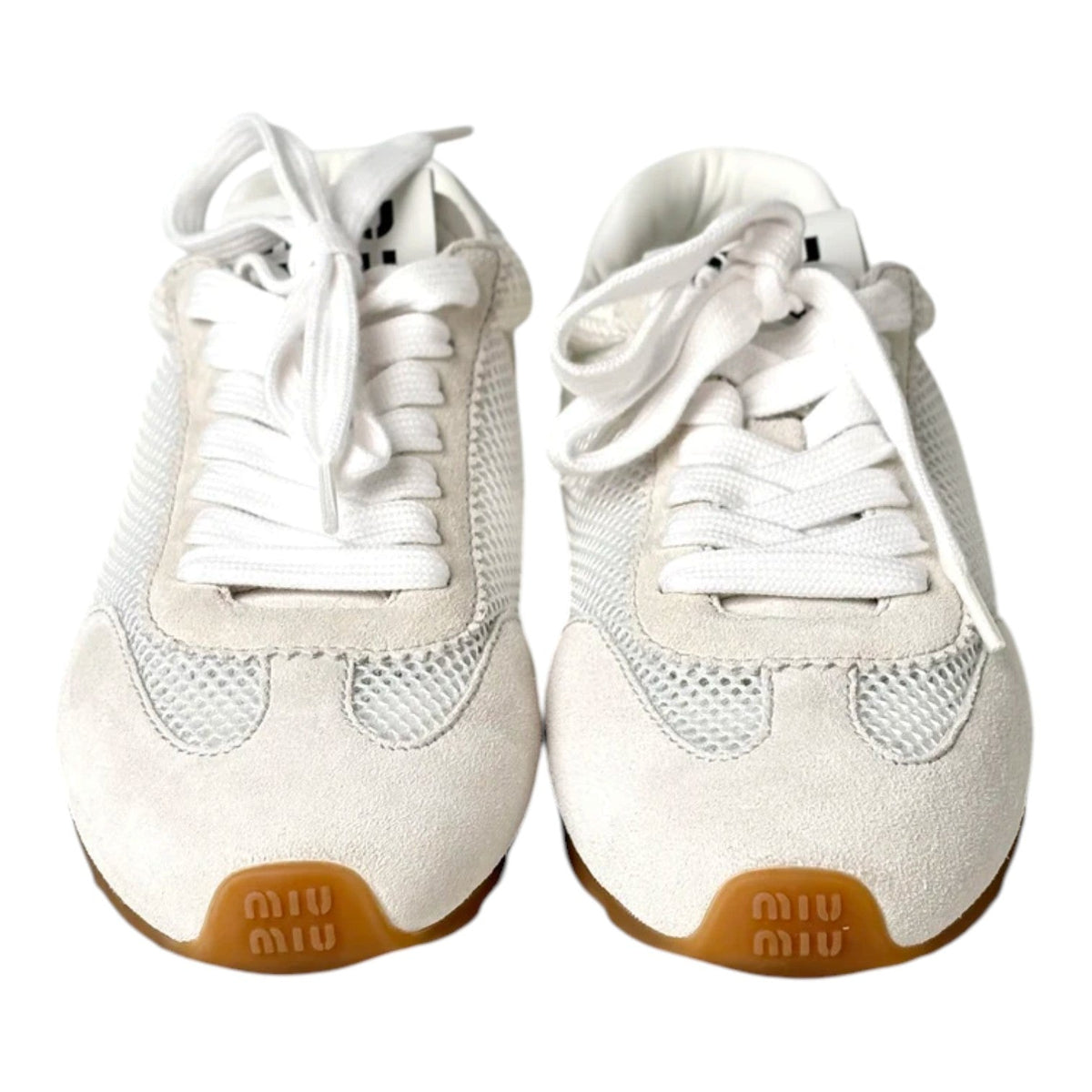 Miu Miu White Plume Trainer Shoes - Size 38.5