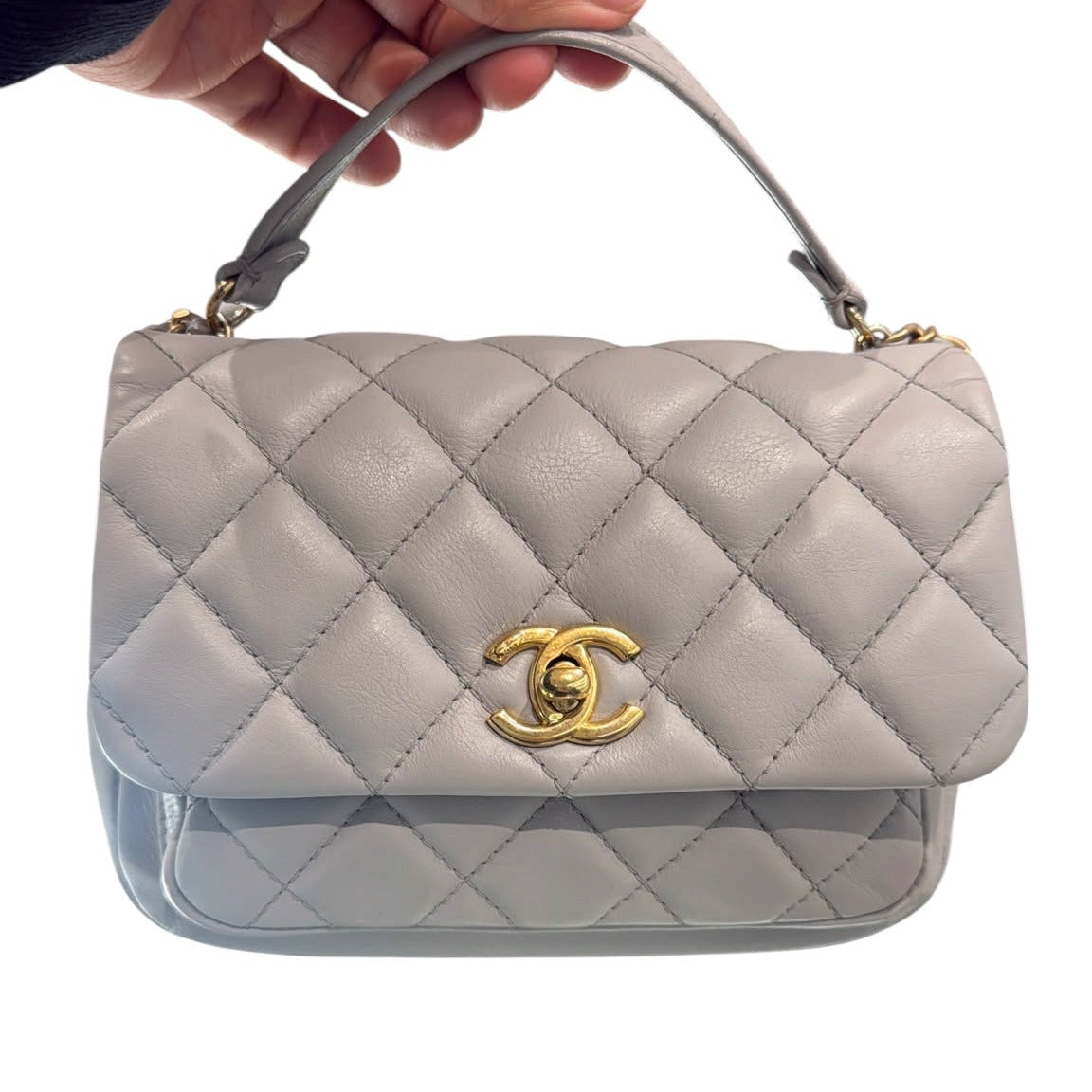 Chanel Turnlock Soft Grey Top Handle Bag
