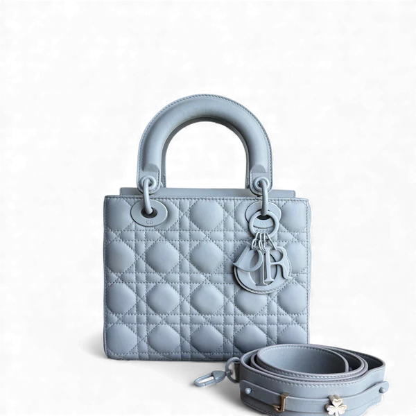 DIOR LADY SMALL ABC - ALL GRAY GREY CANNAGE CALFSKIN BLACK HARDWARE SYCM587