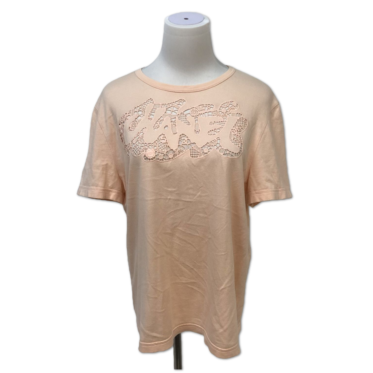 Chanel Peach Lace Logo Cut-Out T-Shirt size 38 C13325322432