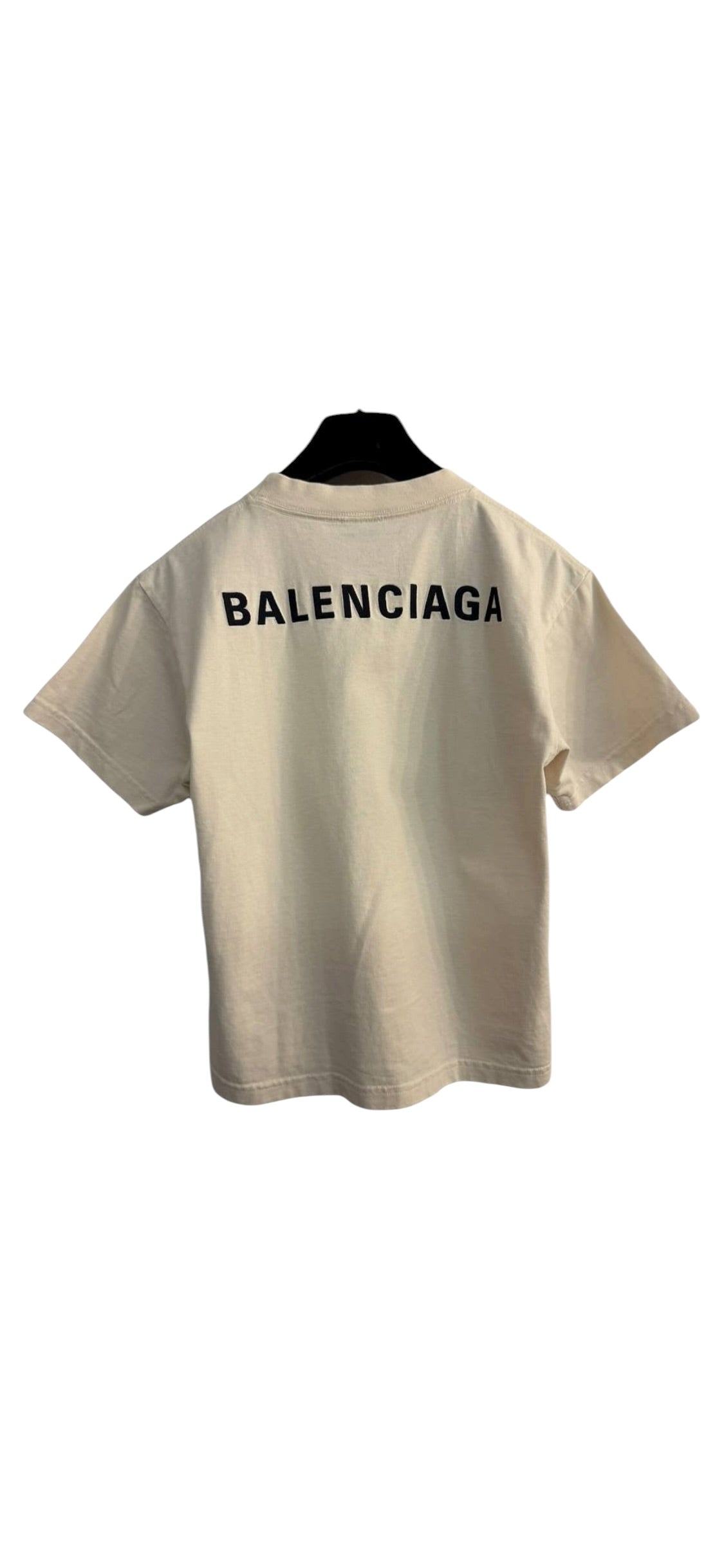 Balenciaga Embroidered Logo Tee Cream/Black Sz S DLT5967