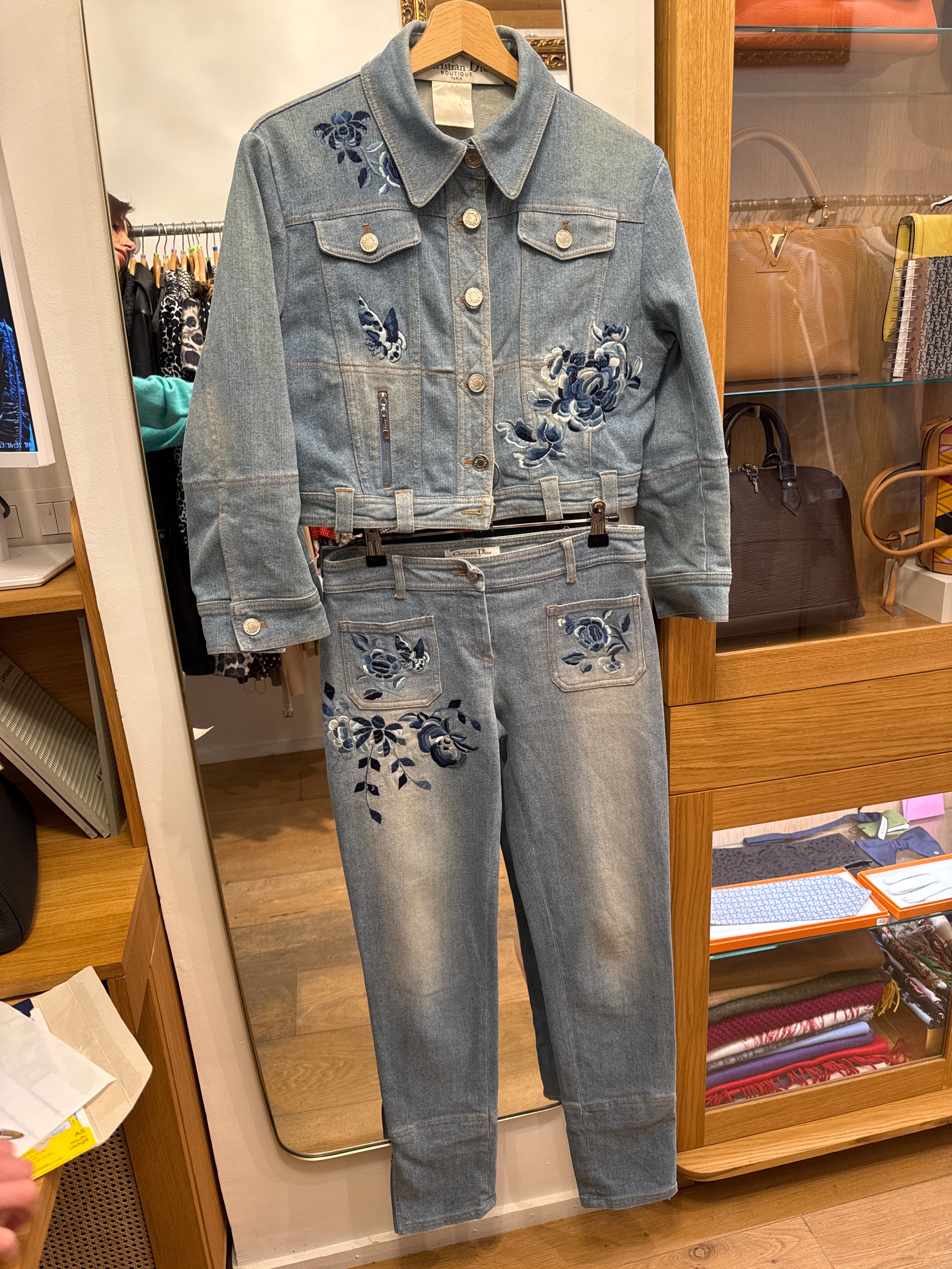 DIOR DENIM FLORAL JEANS & JACKET SET AGC3146