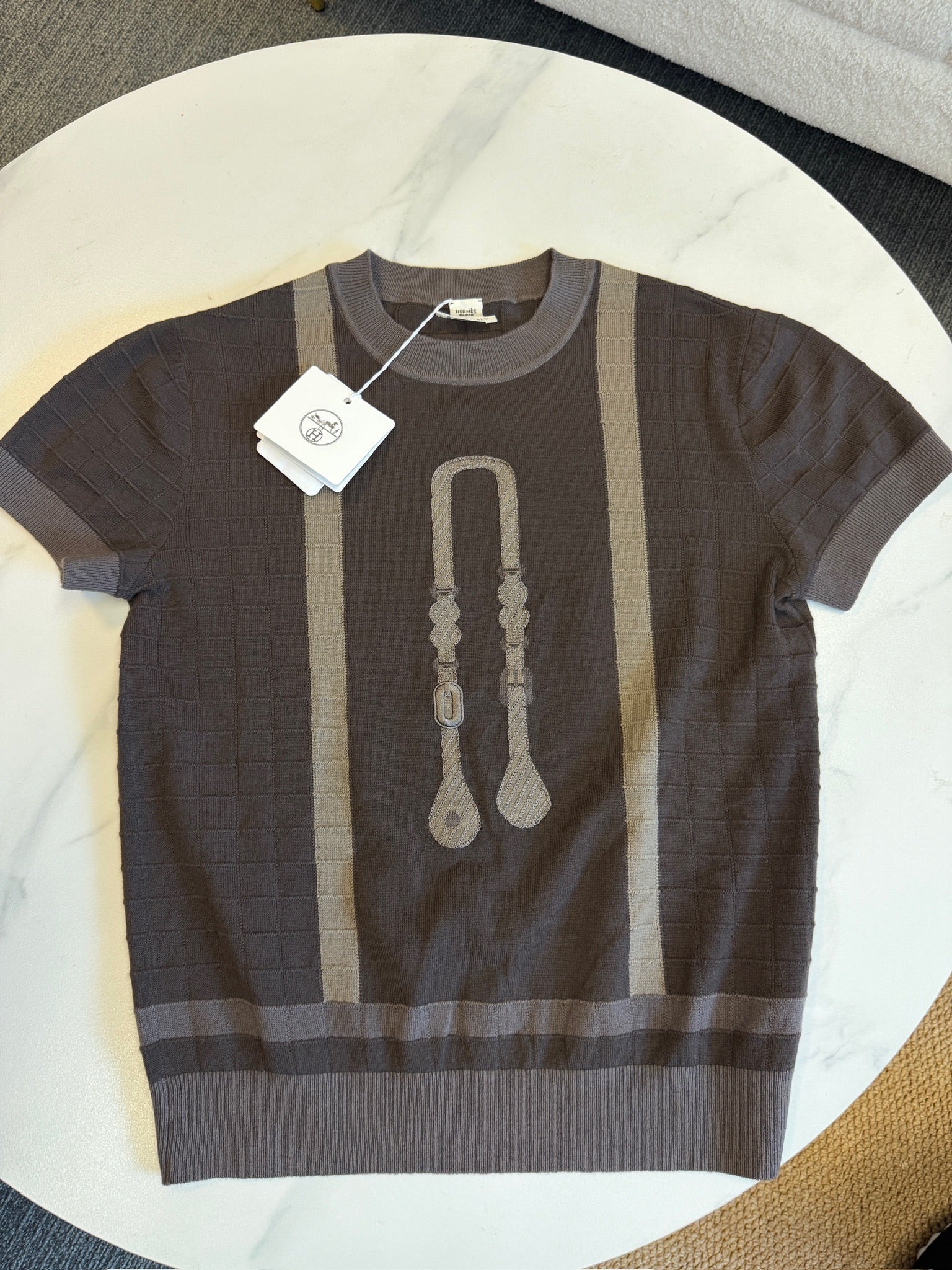 FR36 - Hermès Coaching Short Sleeve Sweater - Marron Fusain