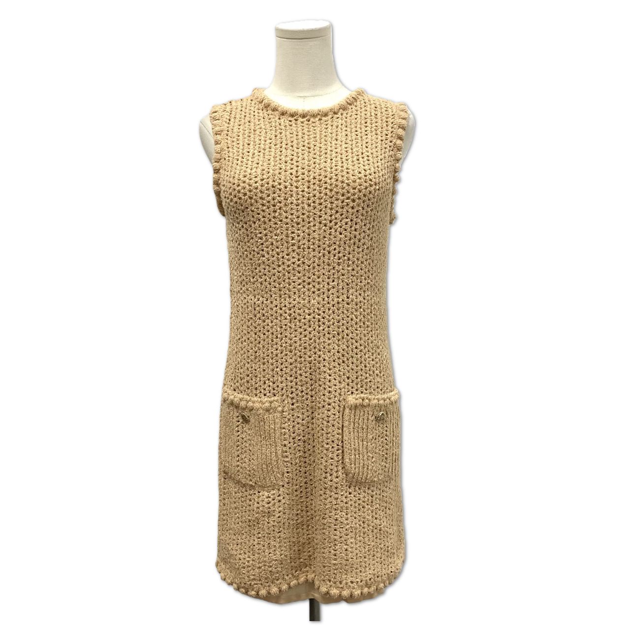 Chanel Beige Open-Knit Sleeveless Pocket Mini Dress size 38 C1369186082