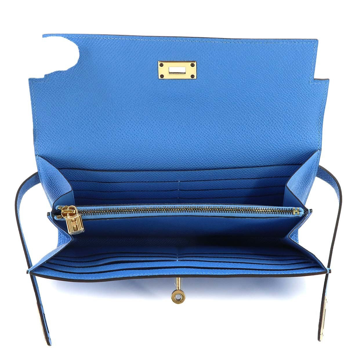 HERMES Kelly Wallet Veau Epsom Leather Bleu Paradis Purse 903414165