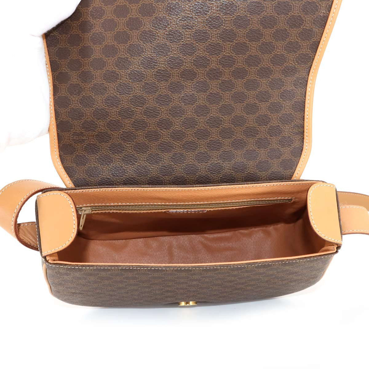 CELINE Macadam Shoulder Bag Leather PVC Brown Vintage Purse 903030116