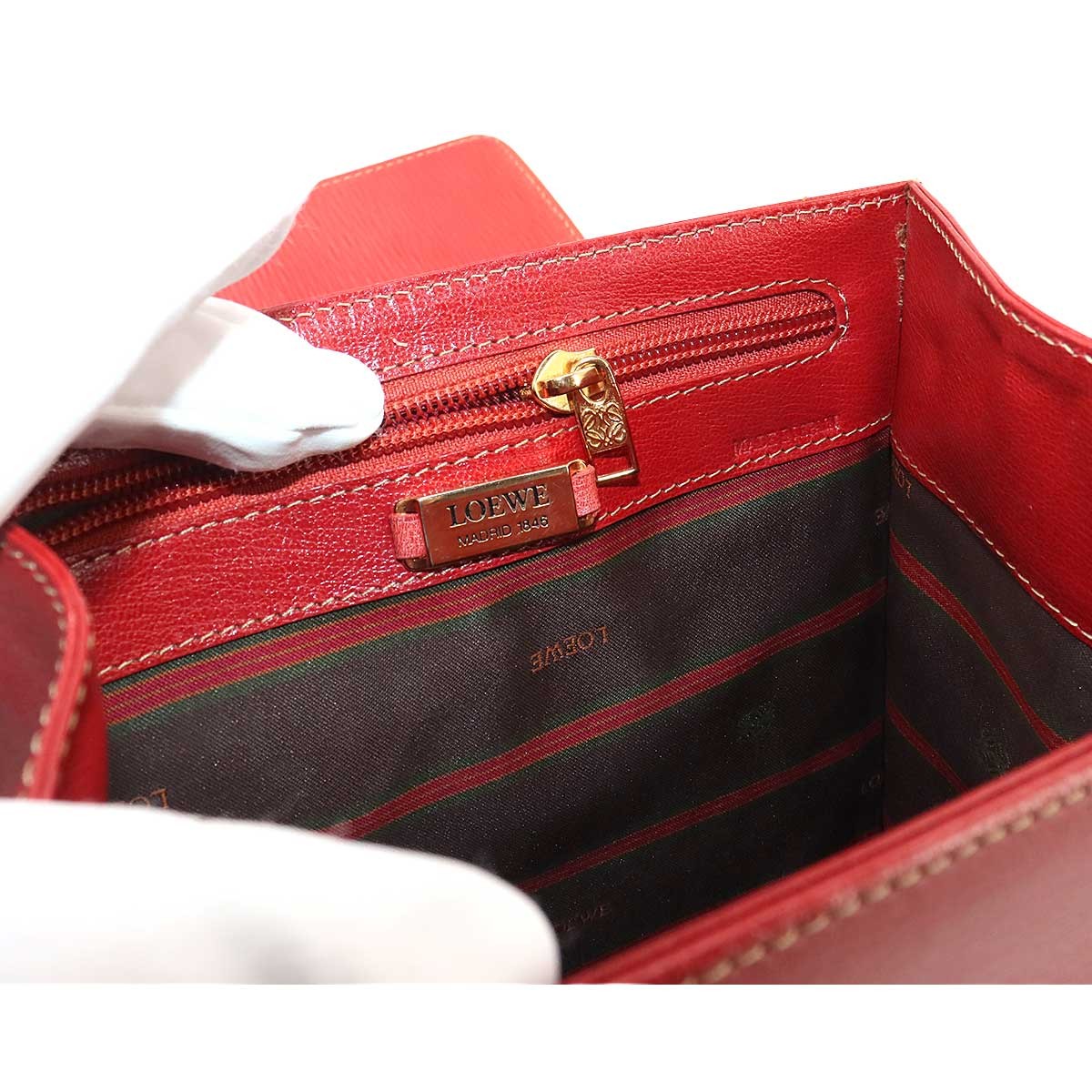 LOEWE Velazquez 2way Hand Shoulder Bag Leather Red Twist Purse 902584248