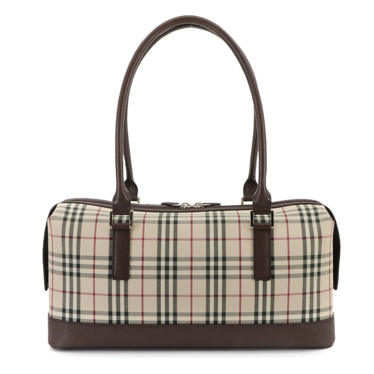 BURBERRY Plaid Hand Bag Canvas Leather Beige Brown Purse 903010641